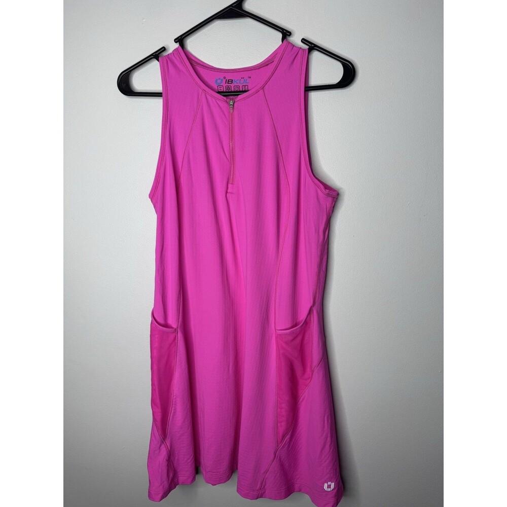 IBKUL Pink Tropical Floral 1/4 Zip Golf Athleisure Dress LARGE Pockets